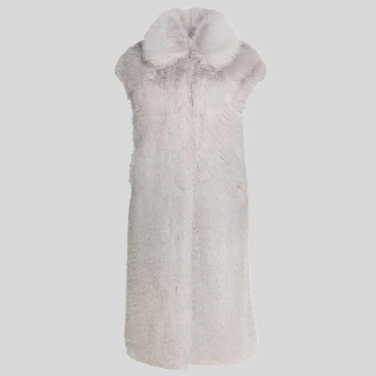 Faux Fur Sleeveless Long Coat - Dove