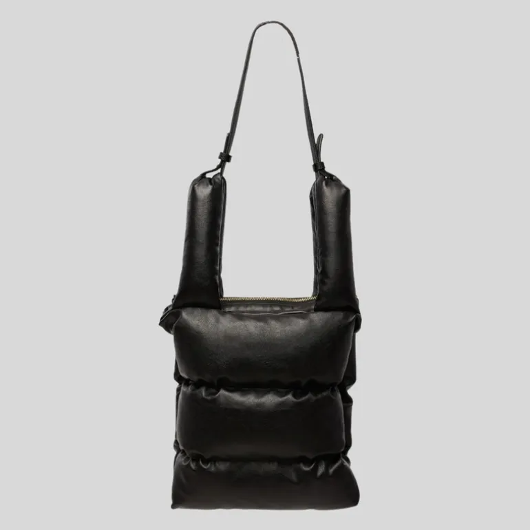 Faux Leather Puffer Tote - Black