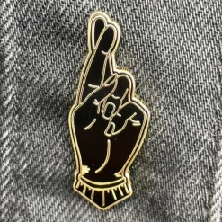 Fingers Crossed Enamel Pin - Black/Gold