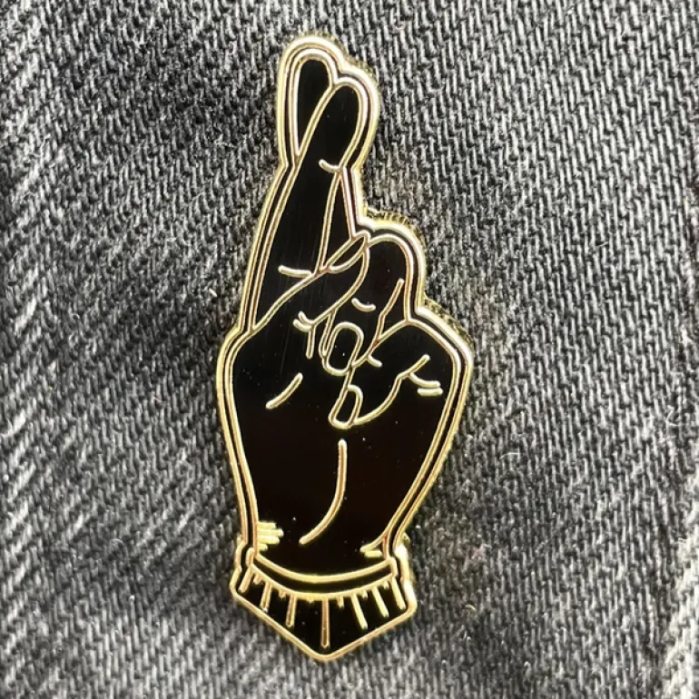 Fingers Crossed Enamel Pin - Black/Gold