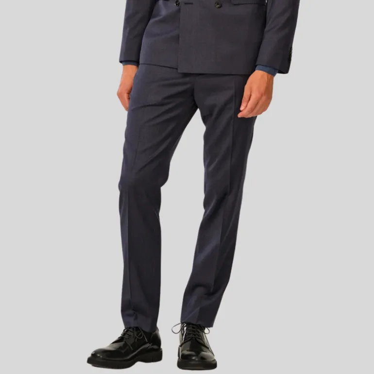 Flannel Stretch Wool Trousers - Navy