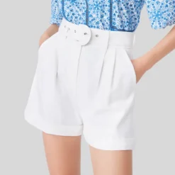 Flared Short with Belt - White