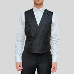 Flowing Floral Jacquard Vest - Charcoal