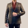 Fragmented Plaid Checks Wool Blazer - Brown/Teal