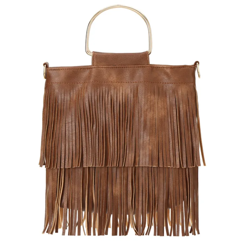 Fringe Bag D-Ring Handles - Brown