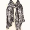 Fringed Snake Print Large Scarf - Grey