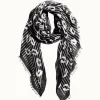 Fringed XOXO Striped Kisses Large Scarf - Black