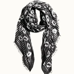 Fringed XOXO Striped Kisses Large Scarf - Black