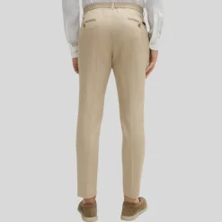 Front Pleat Cotton Linen Pants - Beige