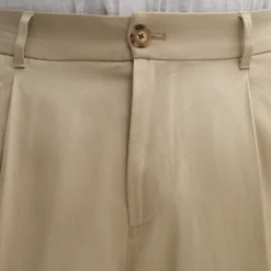 Front Pleat Cotton Linen Pants - Beige