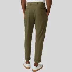 Front Pleated Cuffed Stretch Pants - Olive