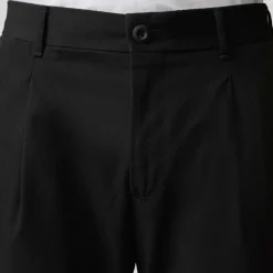 Front Pleated Cuffed Stretch Pants - Black