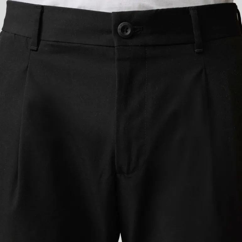 Front Pleated Cuffed Stretch Pants - Black