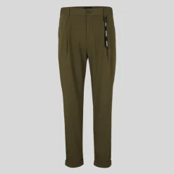 Front Pleated Cuffed Stretch Pants - Olive