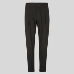 Front Pleated Cuffed Stretch Pants - Black