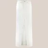 Front Split 5-Pocket Maxi Denim Skirt - White