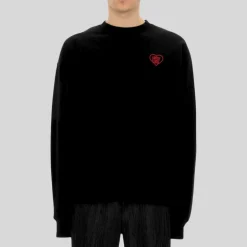 Heart Embroidered Logo Crew Sweatshirt - Black