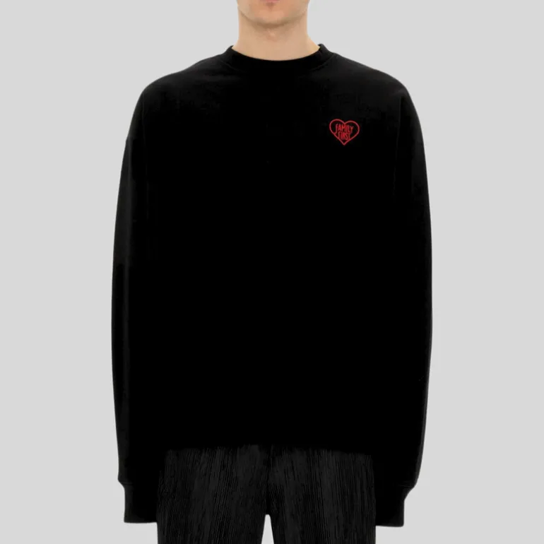 Heart Embroidered Logo Crew Sweatshirt - Black