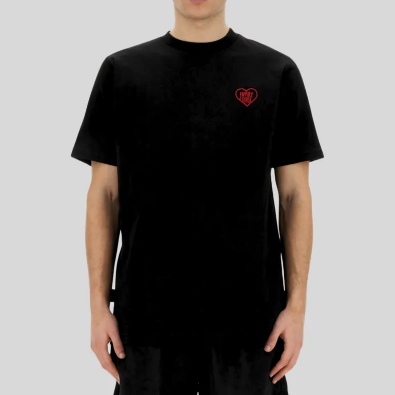 Heart Embroidered Logo Crew T-Shirt - Black