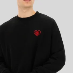 Heart Embroidered Logo Crew Sweatshirt - Black