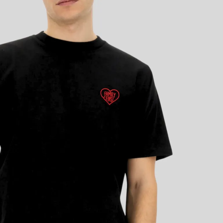 Heart Embroidered Logo Crew T-Shirt - Black