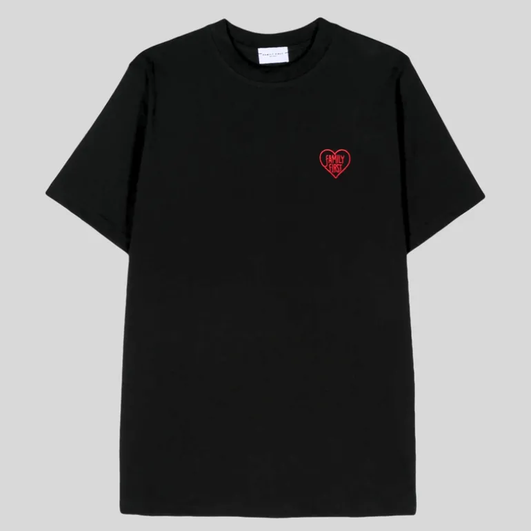 Heart Embroidered Logo Crew T-Shirt - Black