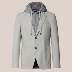 Herringbone Patch Pocket Hoodie Blazer - Grey