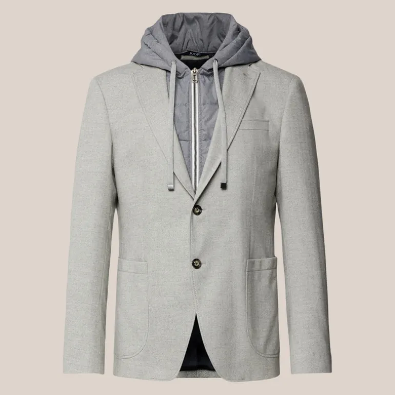 Herringbone Patch Pocket Hoodie Blazer - Grey