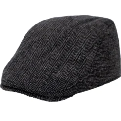 Herringbone Tweed Flat Cap - Charcoal
