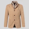 Hi-Collar Patch Pocket Quilted Inlay Jacket - Light Brown