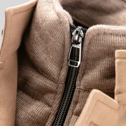 Hi-Collar Patch Pocket Quilted Inlay Jacket - Light Brown