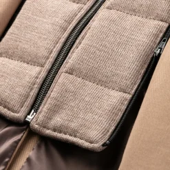 Hi-Collar Patch Pocket Quilted Inlay Jacket - Light Brown