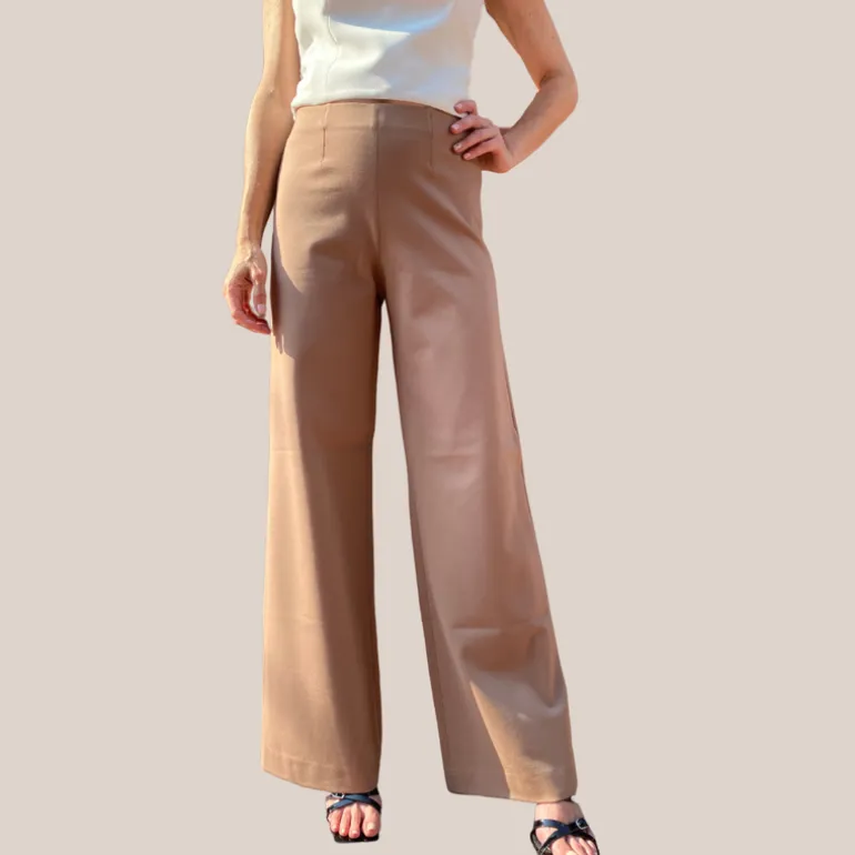 High Waist Wide Leg Stretch Pant - Tan