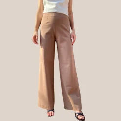 High Waist Wide Leg Stretch Pant - Tan