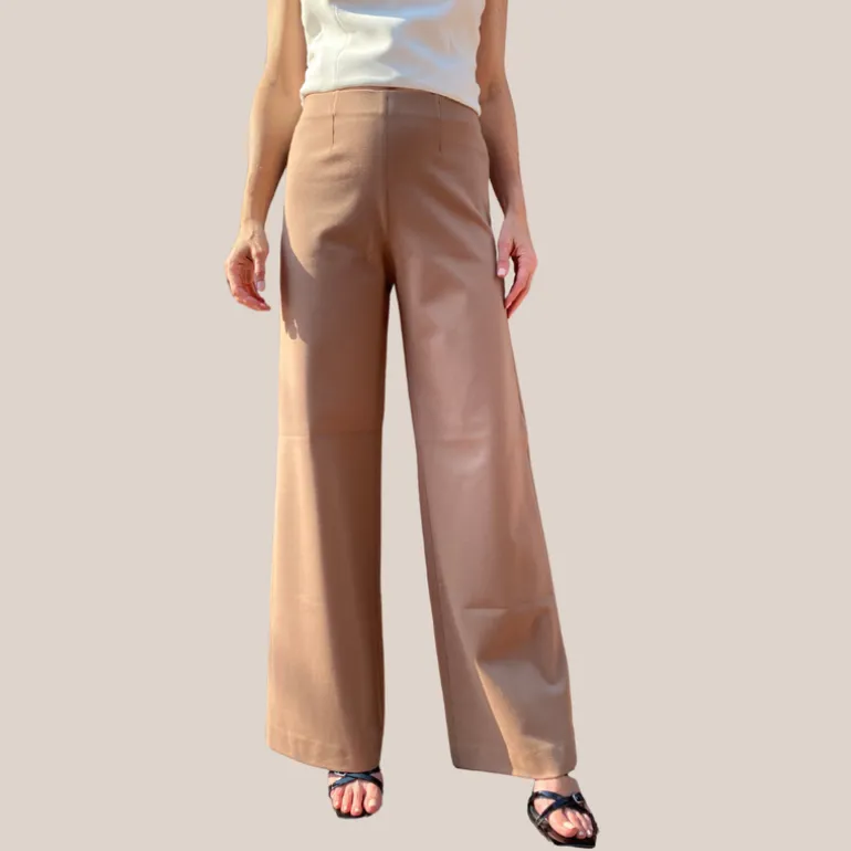 High Waist Wide Leg Stretch Pant - Tan