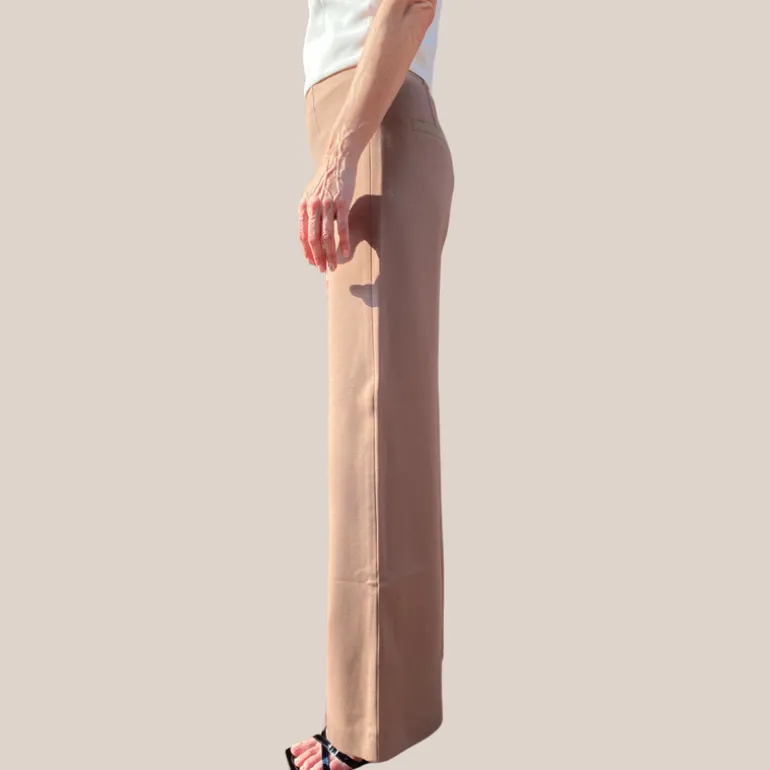 High Waist Wide Leg Stretch Pant - Tan