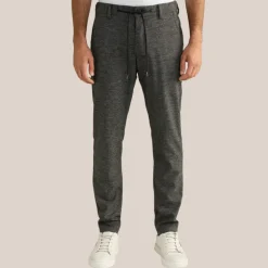 Houndstooth Check Drawstring Chinos - Black