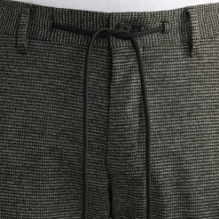 Houndstooth Check Drawstring Chinos - Black