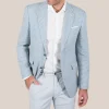 Houndstooth Cotton / Linen Blazer - Light Blue