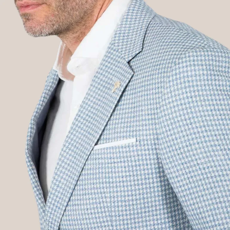 Houndstooth Cotton / Linen Blazer - Light Blue