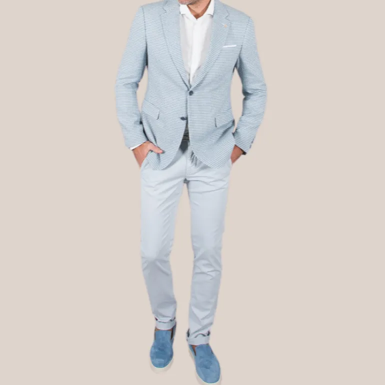 Houndstooth Cotton / Linen Blazer - Light Blue