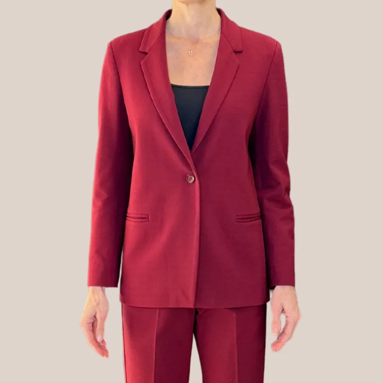 Jersey Blazer Jetted Pockets - Burgundy