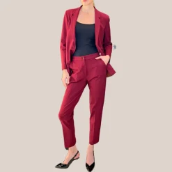 Jersey Blazer Jetted Pockets - Burgundy