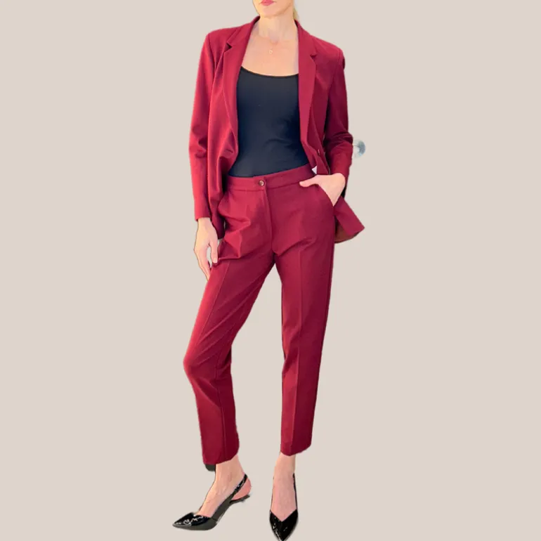 Jersey Blazer Jetted Pockets - Burgundy