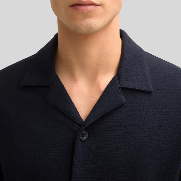 Jersey Cuban Collar Shirt - Navy