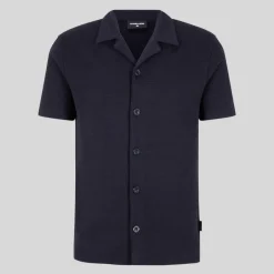 Jersey Cuban Collar Shirt - Navy