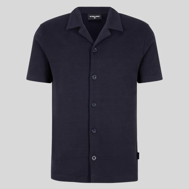 Jersey Cuban Collar Shirt - Navy
