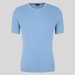Knit Cotton Round Neck T-Shirt - Light Blue