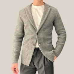 Knit Patch Pocket Unstructured Blazer - Grey