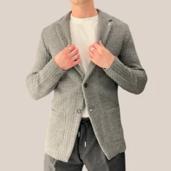 Knit Patch Pocket Unstructured Blazer - Grey